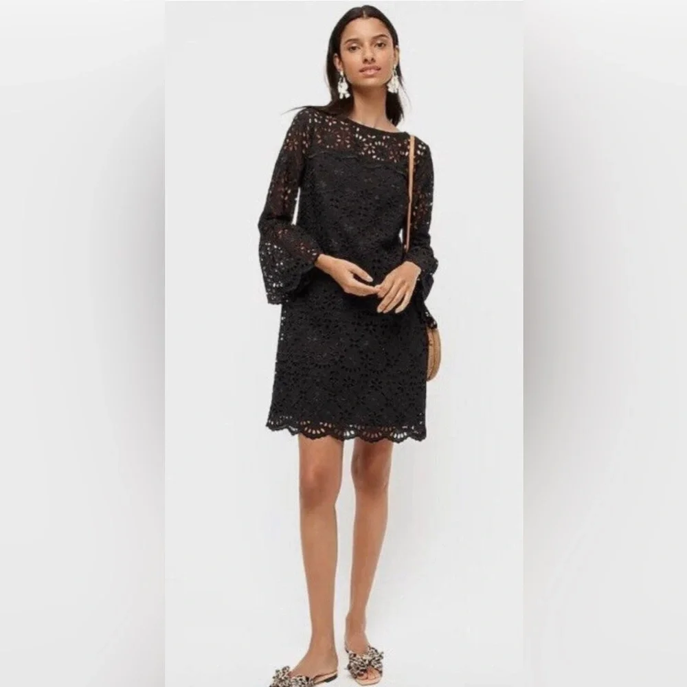 J. Crew Bell Sleeve Black Eyelet Dress NWT